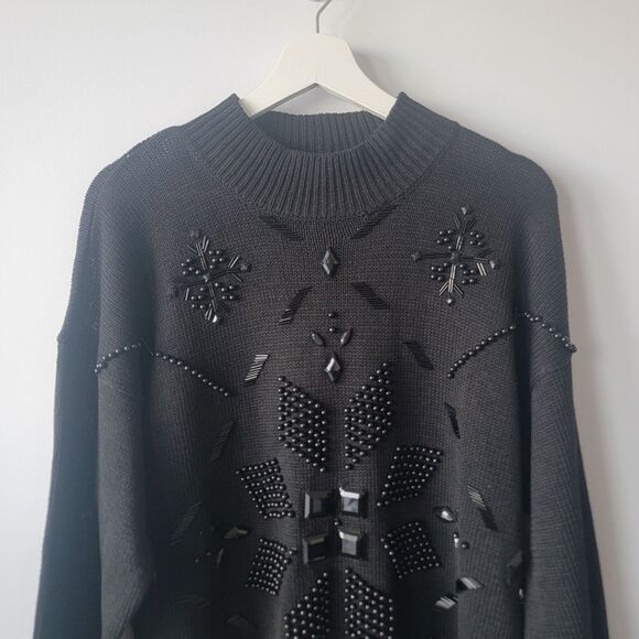 Victoria Jones women's beaded Mock Neck Tunic sweater size L long sleeve - Picture 3 of 7